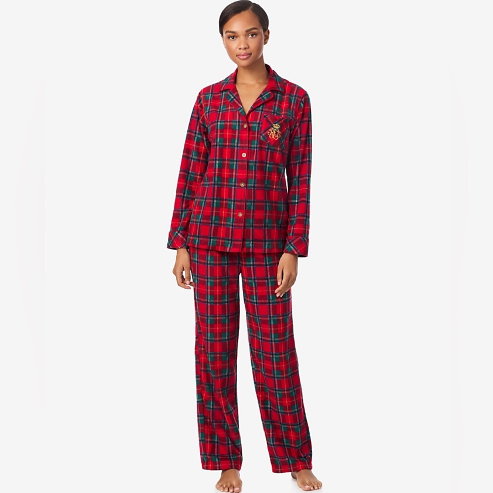 Lauren Ralph Lauren Women's Long Sleeves Notch Collar Pajama Set